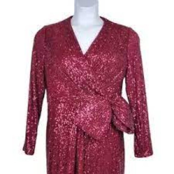 Eliza J ruby red sequin faux wrap bow sequin gown cocktail dress size 6 - Picture 6 of 6